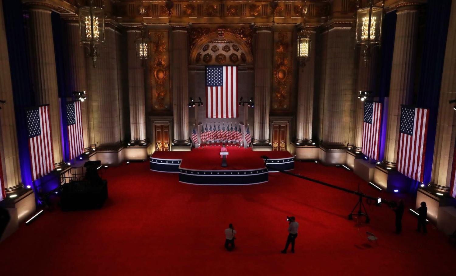 Former UN Ambassador Nikki Haley onstage during the first night of the Republican National Convention, Washington, 24 August 2020 (Chip Somodevilla/Getty Images)